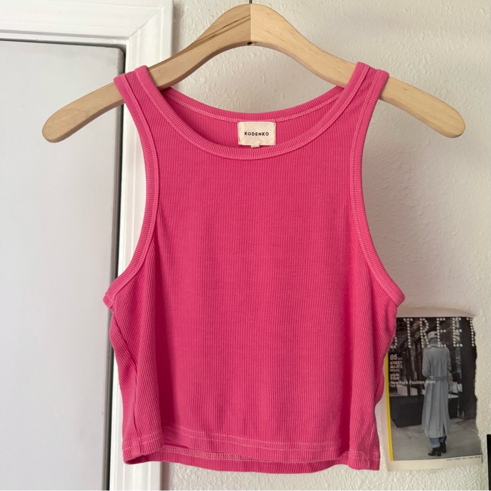 KODENKO pink rib ribbed knit stretchy sleeveless tank cropped top